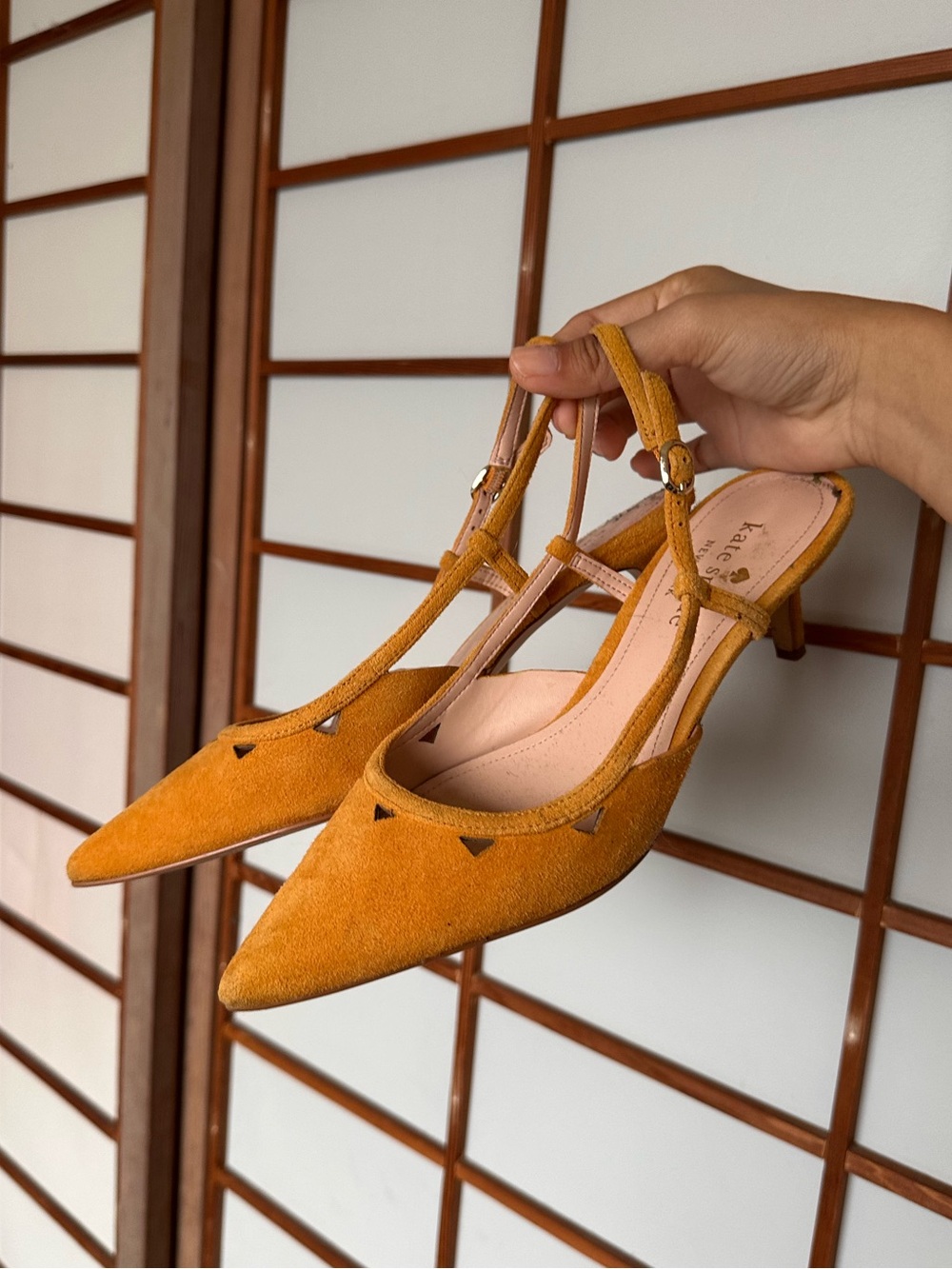 kate spade Suede Pointed Slingback Kitten Heels in Mustard